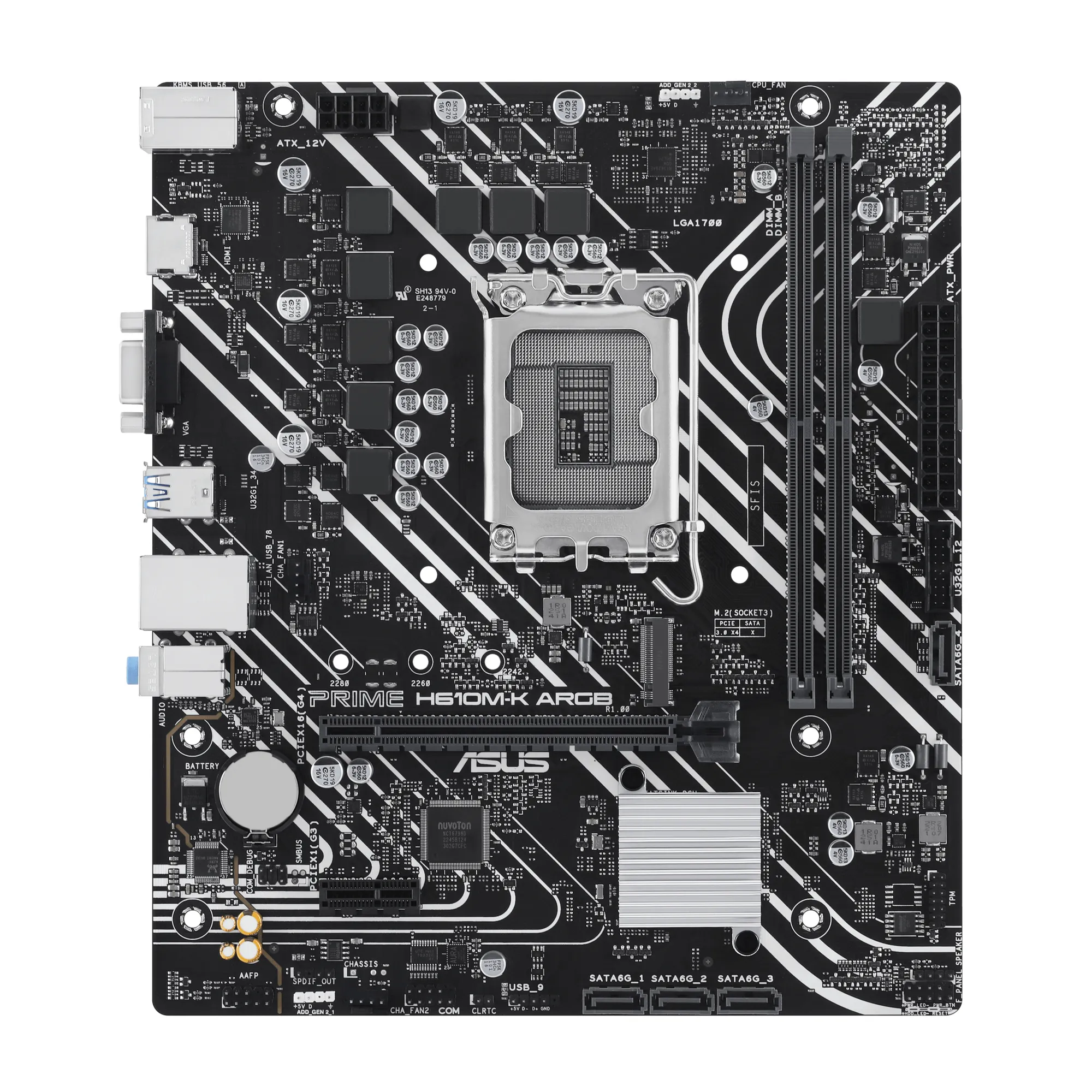 Intel® H610 (LGA 1700) micro-ATX motherboard; DDR5; PCIe 4.0; M.2 slot; Realtek 1 Gb Ethernet; HDMITM/VGA; USB 3.2 Gen 1; SATA 6