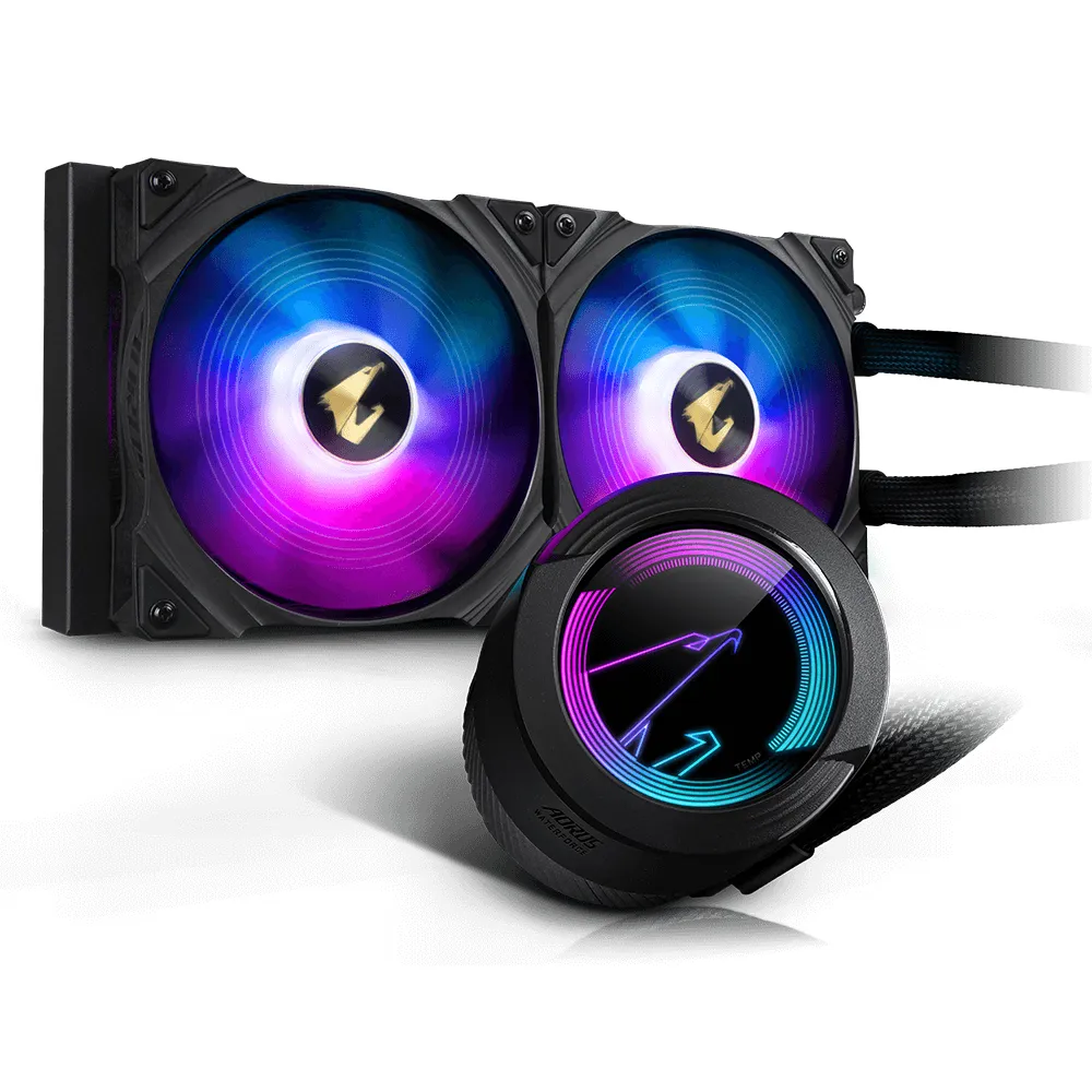 AORUS LIQUID COOLER 280; All-in-one Liquid Cooler with Circular ARGB Display; RGB Fusion 2.0; Dual 140mm ARGB Fans