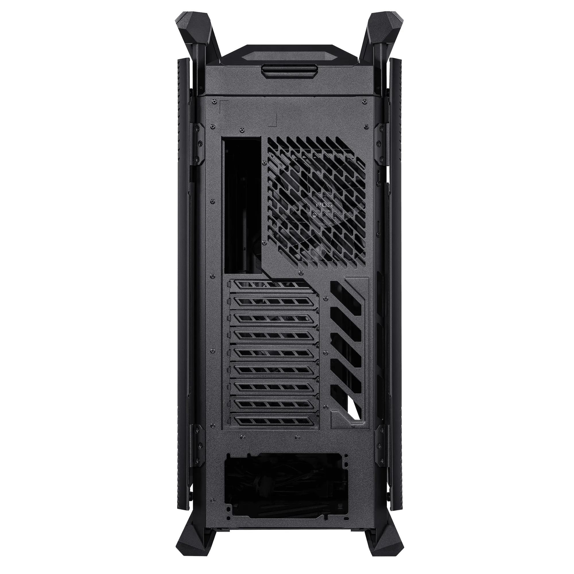'E-ATX case; 420 mm dual radiator support; 4x140 mm fans; metal GPU holder; component storage; ARGB fan hub; 60W fast charge.