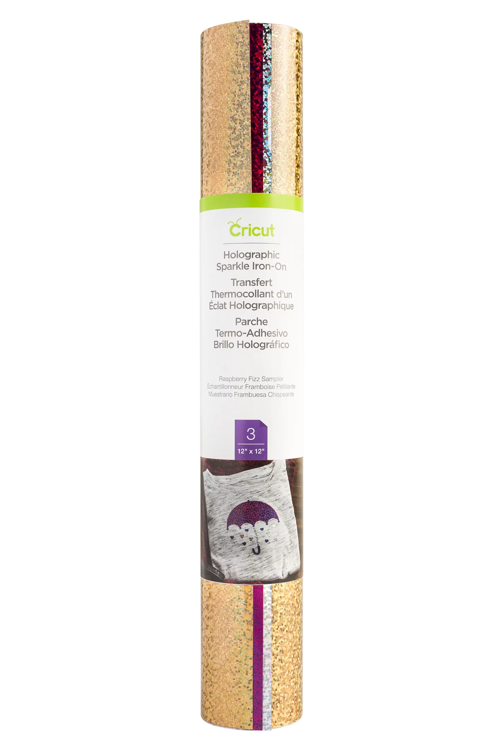 2004508 - Cricut Holographic Sparkle Iron-On 30x30cm 3-Sheet Sampler (Raspberry Fizz)
